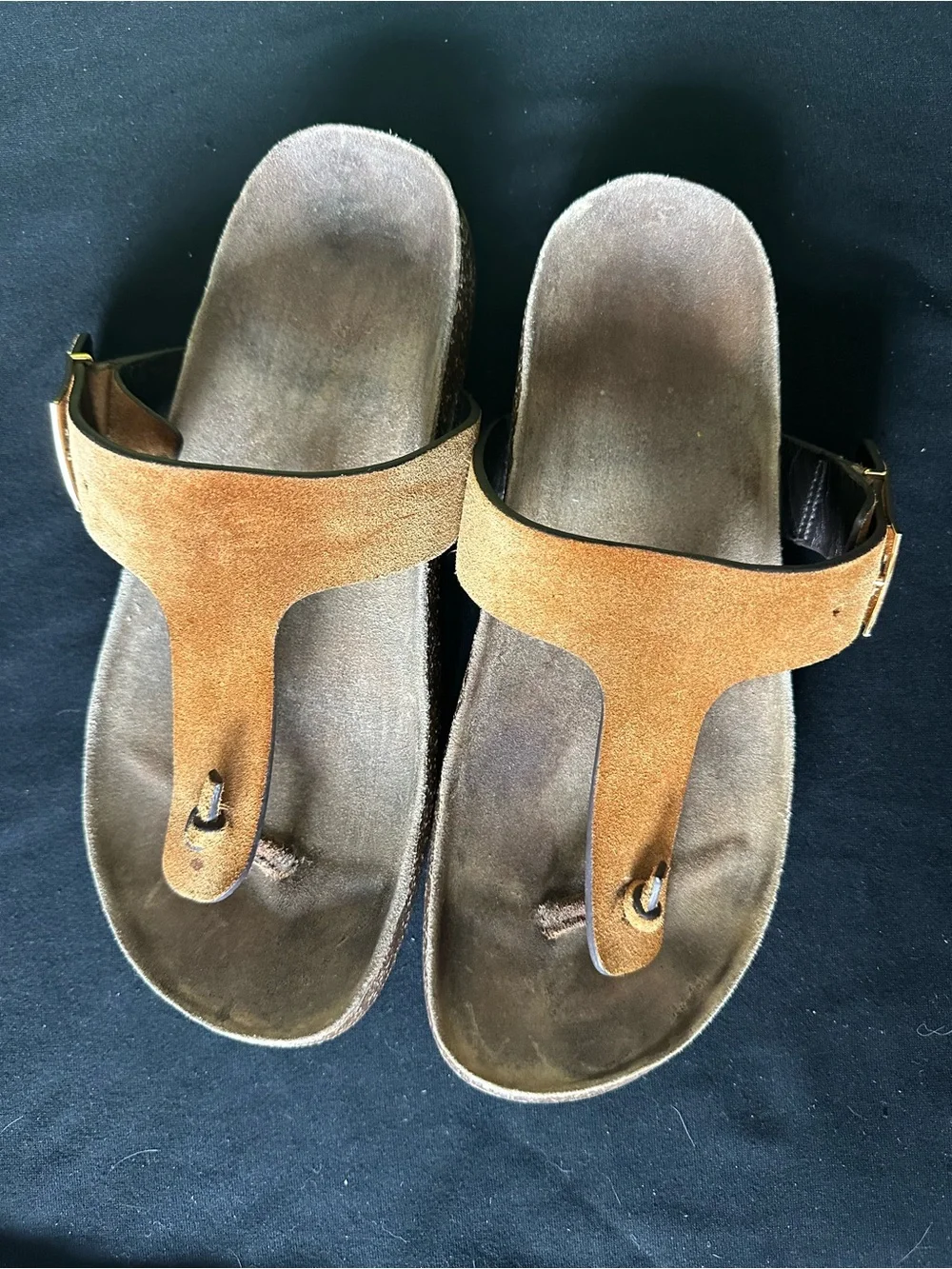 Tory Burch Mellow Thing Suede Cork Toe-Post Sandals Logo Plaque Cognac Tan 8.5